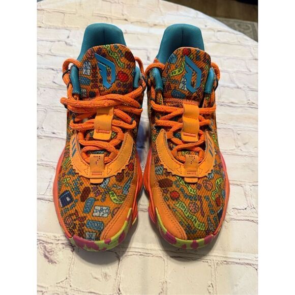 Adidas Men\'s Size 6 SM Dame 7 Basketball Shoes Orange Maximalist Doodle Print main image 7